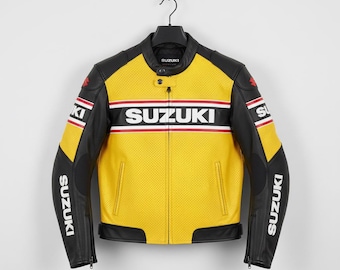 Black Yoshimura Suzuki Racing Leather Jacket – CE Approved Biker