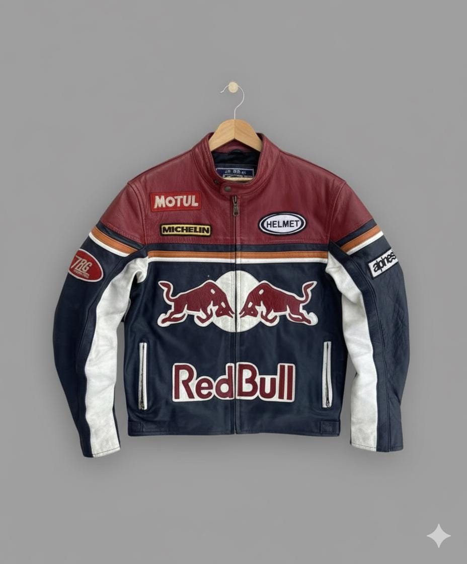 レーシングジャケットRed Bull 革ジャン Red bull leather racing jacket - Etsy 日本