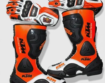 メンズ KTM オレンジ＆ブラック モーターサイクルレーシングブーツ