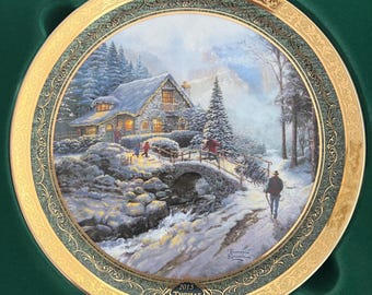 Thomas Kinkade Cherished Christmas Memories series plate-Bringing Home The Tree