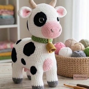 Virka komönster PDF, Amigurumi ko för nybörjare, handledning för kalvplysch