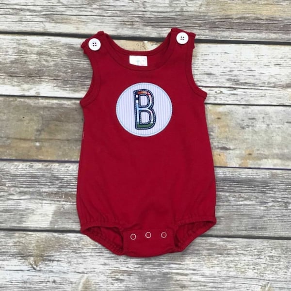 Cutest bubble with applique initial on a red bubble