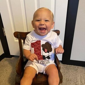 Custom Little Cowboy Birthday Perfection Toddler Romper.  Celebrate your little one turning ONE in style!
