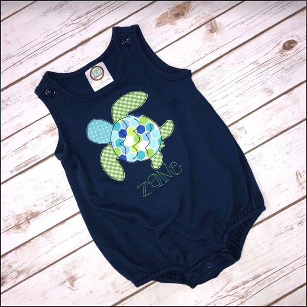 Custom Turtle Applique on a Navy Bubble. Perfect for Summertime!