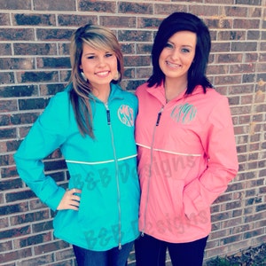 Monogrammed Preppy Rain Jacket with Hood for Women. Wind and Rain resistant. Stay Dry and Look Good