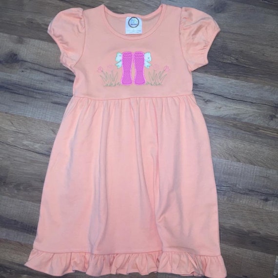 Custom Peach Ruffled Features Sweet Rain Boots and Flowers