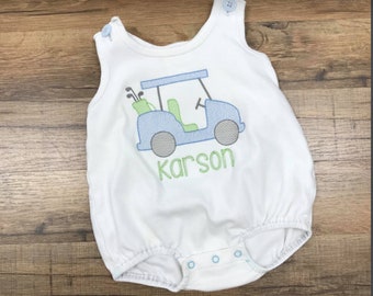 Cute White Bubble featuring a precious golf cart applique design.