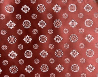 Dark Red Color Brocade Fabric With Tang-Pipa-Shapes Floral Motif For Gift