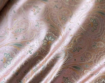 Light Pink Color Brocade Fabric With Pipa-Shapes Floral Motif For Gift