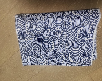 Clearance sale, navy blue color fabric, cotton linen blend fabric with wave pattern,