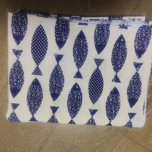 Clearance sale, off-white color fabric, cotton linen blend fabric with fish pattern,