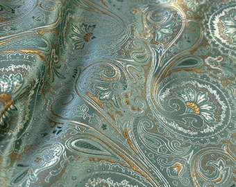 Light Green Color Brocade Fabric With Pipa-Shapes Floral Motif For Gift