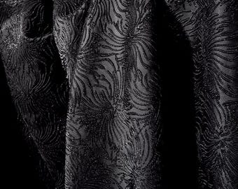 Black Color Jacquard Fabric With Black Fireworks, Shiny Jacquard Fabric, for Cosplay Dress