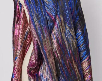 Black and blue shiny 3D jacquard textured fabric, Chinese-style creative jacket decorative fabric, clothing designer fabric