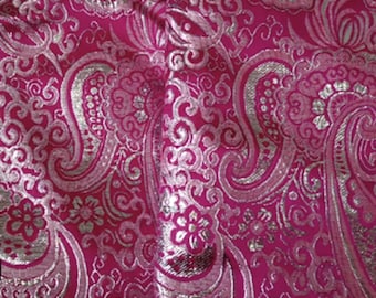 29inches Wide-Rose Red Color Brocade Fabric With Pipa-Shapes Floral Motif For Gift