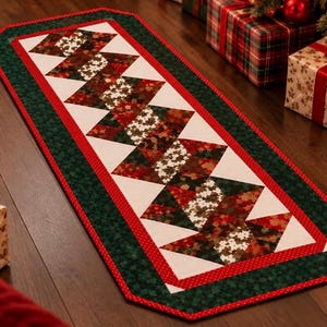 Patrón de camino de mesa navideño acolchado – Adorno de mesa festivo de patchwork para las fiestas