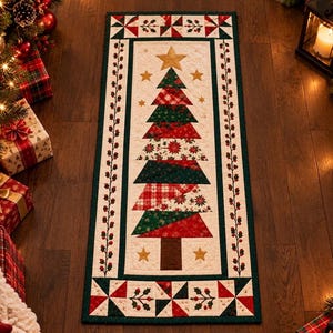 Christmas Star & Tree Quilt Pattern – Festive Table Runner PDF, Layered Christmas Tree Applique, Christmas Table Decor