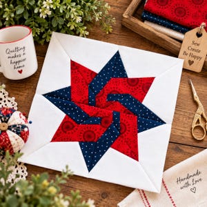 Patrón de colcha Stellar Motion en PDF, patrón de colcha Twisted Star, patrón de Foundation Paper Piecing FPP, colcha Modern Star,