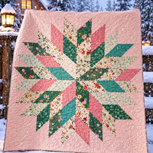 Frosted Blossom Star Quilt Pattern PDF, Star Quilt Pattern, Modern Floral Quilt, Patchwork Pattern, Digital Download