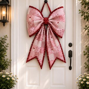 Large Patchwork Bow Sewing Pattern PDF, Front Door Bow, Quilted Fabric Bow, Holiday Home Decor