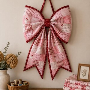 Large Patchwork Bow Sewing Pattern PDF, Front Door Bow, Quilted Fabric Bow, Holiday Home Decor