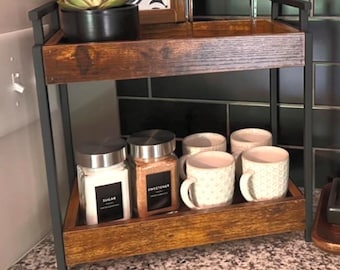 2 Tier Wooden Coffee Station Organizer, Countertop Shelf for Kitchen and Office
