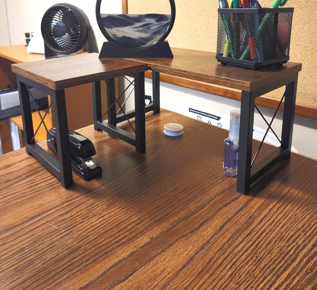 Shelf Stack Desk 2-tier Adjustable Wooden Desktop Shelf, Freestanding Stackable ...