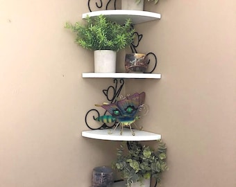 4-Tier Corner Floating Wall Shelf, Walnut Wood Shelf, Bedroom Living Room Organizer decor