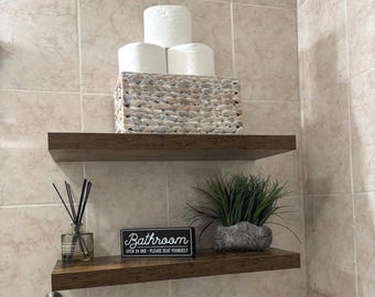 Farmhouse Bathroom Floating Shelves Set, Wooden Wall Shelf, Over Toilet Storage decor