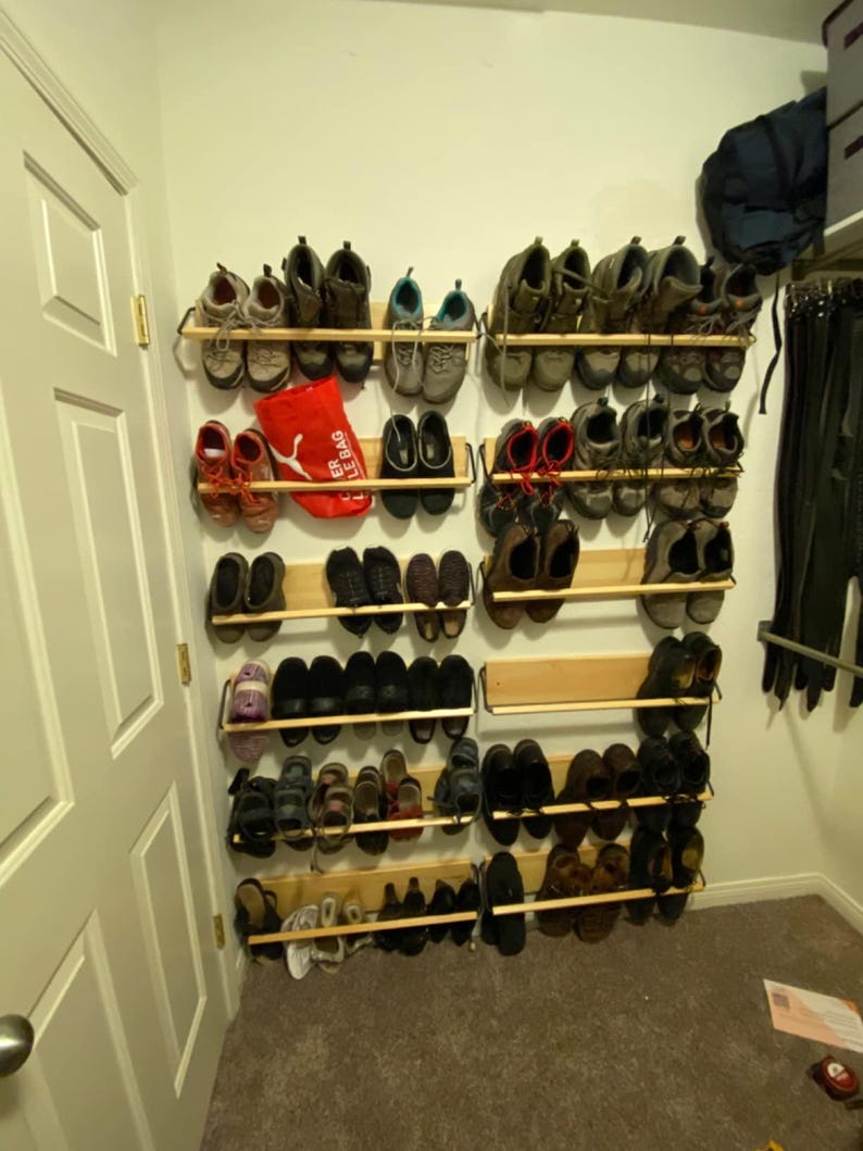 Set of 2 Wall Mounted Shoe Rack, Wooden Storage for Entryway, Shoes ...