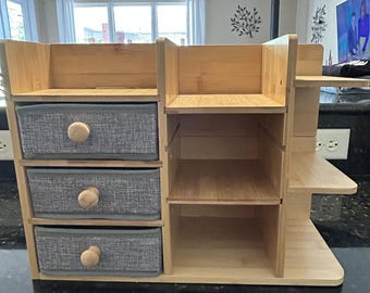 3 Tier Large Bamboo Makeup Organizer, Vanity Storage with Drawers and Compartments