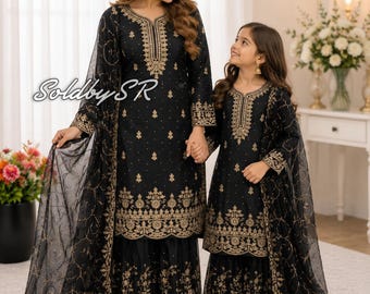 Mama und mich Passendes Kleid, Bestickter Anzug im pakistanischen Stil, Hochzeitskleidung