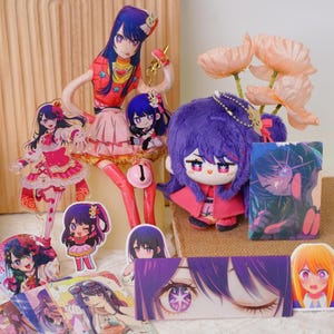 Oshi no Ko Ai Hoshino 10cm Plush Doll, Abstract Plush Doll,Acrylic Standee, Keychain & Badge Set – Cute Anime Collectible