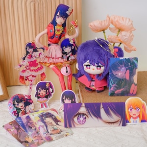 Oshi no Ko Ai Hoshino 10cm Plush Doll, Abstract Plush Doll,Acrylic Standee, Keychain & Badge Set – Cute Anime Collectible