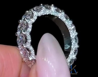 4MM Round Cut Moissanite Diamond Full Eternity Band U Prong Set Hidden Halo Diamond Band Wedding Promise Stacked Band Matching Band Gift