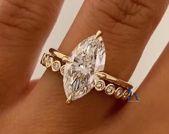 Zestaw pierścionków zaręczynowych z moissanitem o szlifie markiza, 3 ct, okrągła ramka, pasująca opaska, pierścionek z kompasem i bolcem markiza, zestaw pierścionków ślubnych z markizą