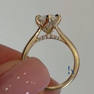 3Ct Marquise Cut Tulip Set Solitaire Moissanite Engagement Ring For Women 14K Solid Gold Marquise Diamond Bridge Pave Wedding Ring