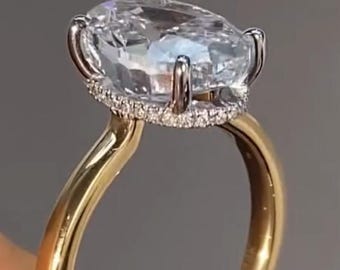 5Ct Crushed Ice Oval Cut Hidden Halo Moissanite Engagement Ring For Women 14K Solid Gold Wedding Ring Hailey Bieber Ring Oval Diamond Ring