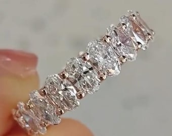 Anillo de eternidad completo de moissanita de corte ovalado de 5 mm con diamantes engastados en U, anillo de compromiso de boda, anillo apilado, anillo a juego, regalo, anillo pavé ovalado