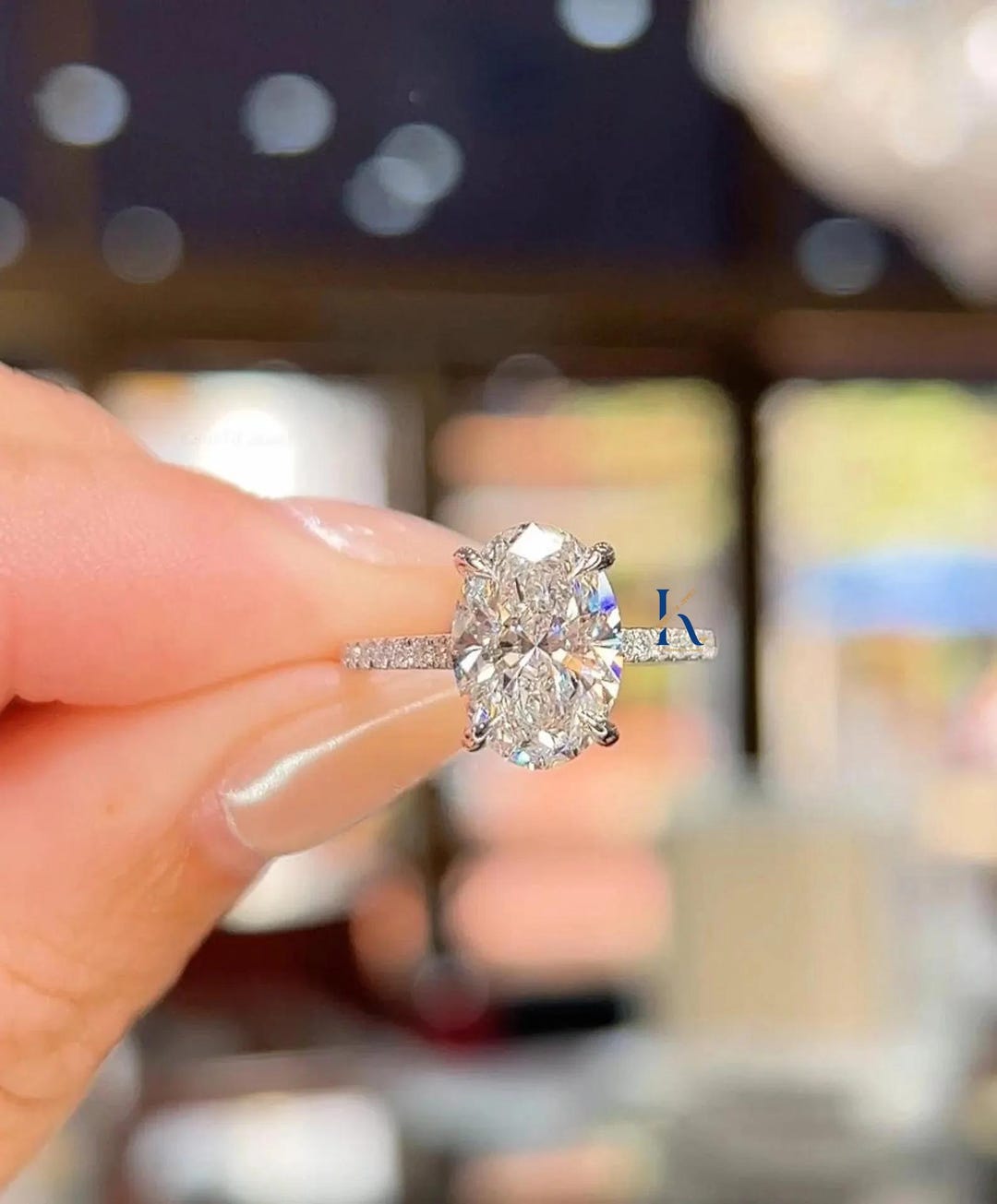 3ct Oval Cut Hidden Halo Moissanite Engagement Ring Women 14K Solid ...