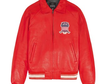 Leren Avirex Icon-bomberjack | Rood leren jack van Avirex USA | Handgemaakte leren jas