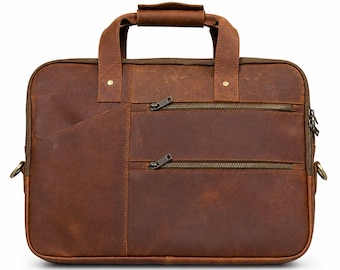 Crazy Horse Leder Laptoptasche, handgefertigte Vintage Aktentasche, Herrenleder Arbeitstasche, Messenger Bürotasche, Geschenk für Ihn
