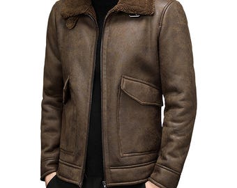 Men's  Leather Jacket |Genuine sheep leather with Faux Shearling Collar