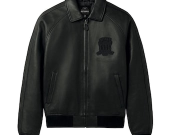 Avirex Icon  Leather Bomber Jacket | Avirex USA Black  Leather  Jacket | Handmade Leather Jacket