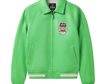 Avirex Icon  Leather Bomber Jacket | Avirex USA Lime Green  Leather  Jacket | Handmade Leather Jacket