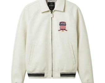 Avirex Icon  Leather Bomber Jacket | Avirex USA Snow White  Leather  Jacket | Handmade Leather Jacket