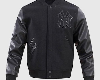 MLB New York Yankees Black Varsity Jacket| Wool Body with Leather Sleeves
