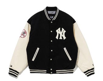New York Baseball Varsity Jacke | Schwarz Kontrast Ärmel Bomber