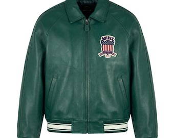 Avirex Icon  Leather Bomber Jacket | Avirex USA Hunter Green  Leather  Jacket | Handmade Leather Jacket