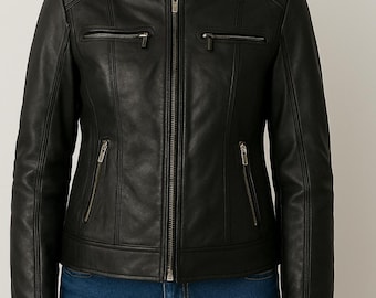 Handgefertigte Damen Echtleder Bikerjacke | Schlanke Passform